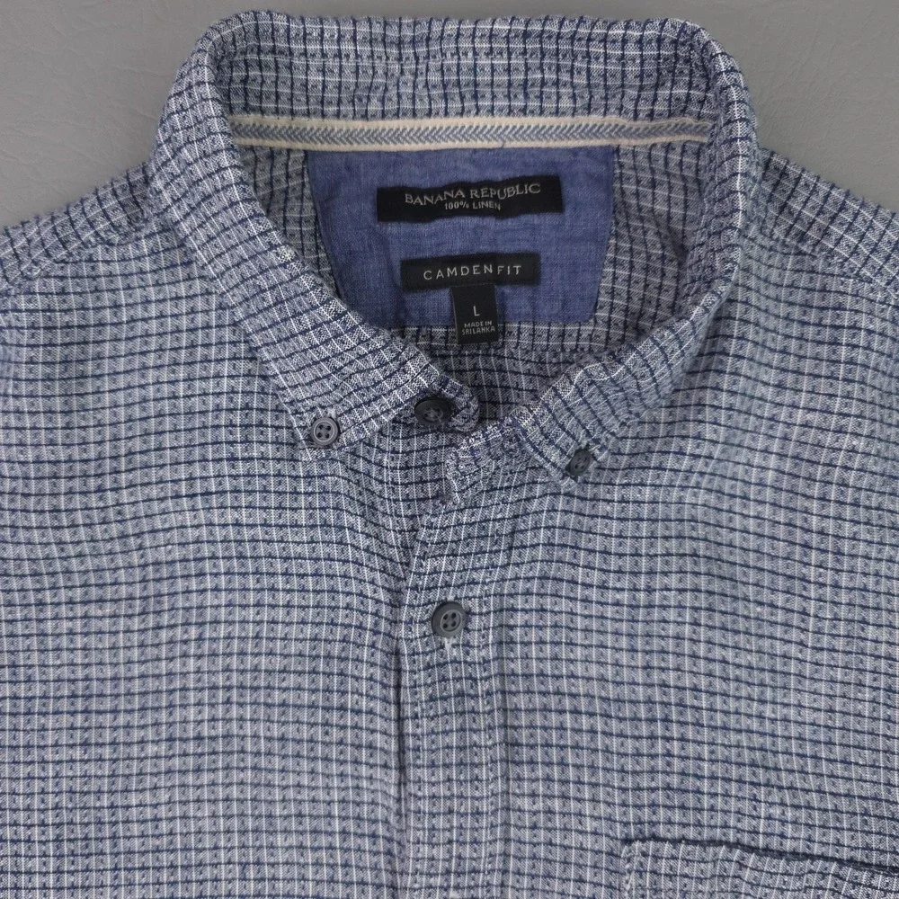 Banana Republic Shirt Mens Large Blue Camden Fit Linen Long Sleeve Button Down